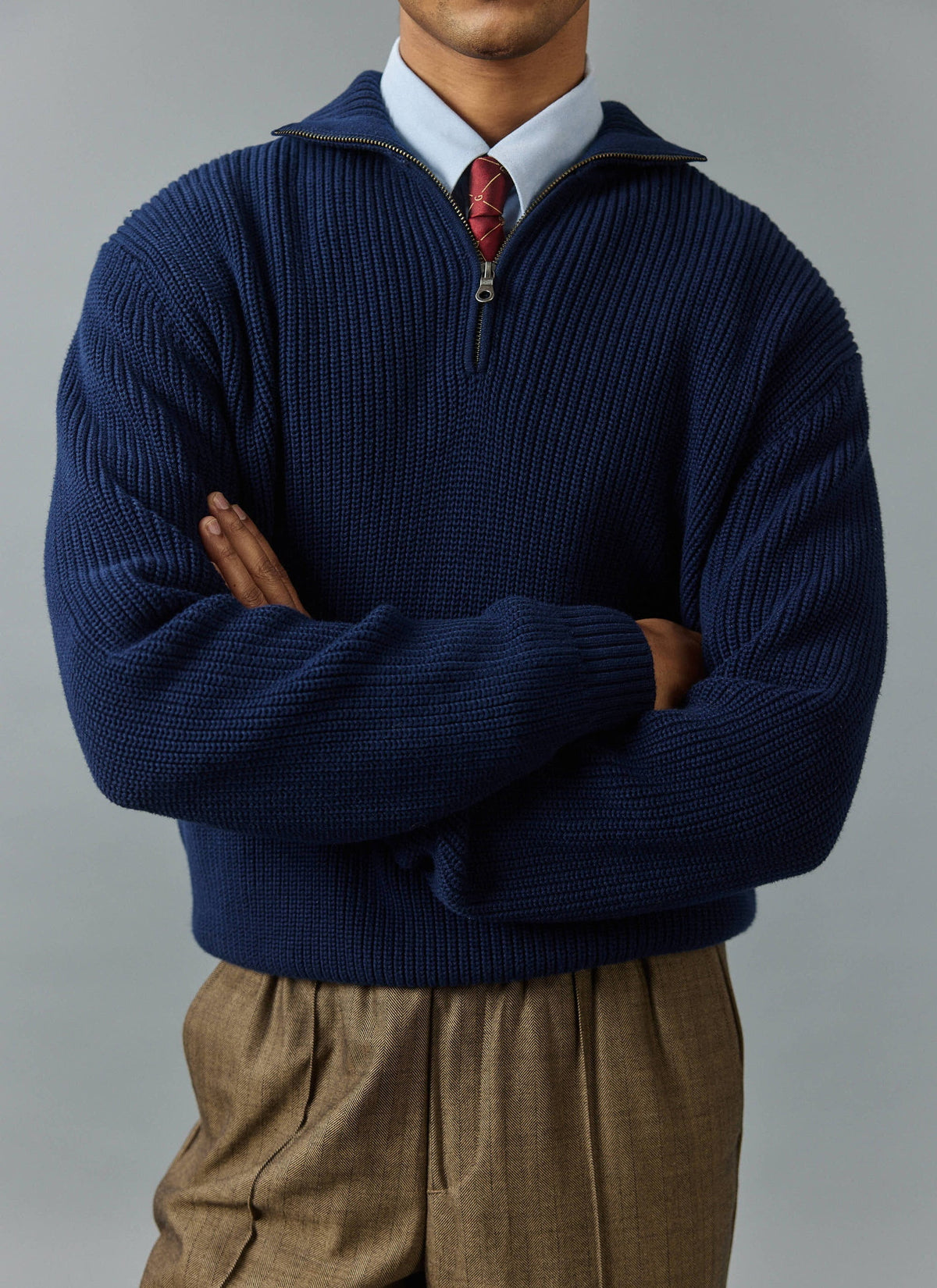 Meyer Boxy Quarter Zip - Navy Cotton - Percival