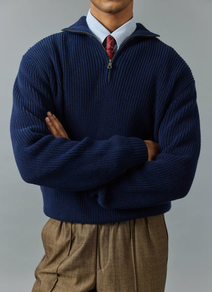 Meyer Boxy Quarter Zip - Navy Cotton - Percival