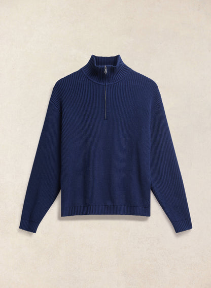 Meyer Boxy Quarter Zip - Navy Cotton - Percival
