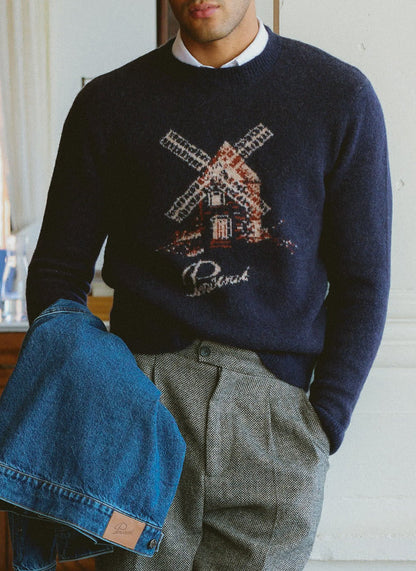 Miller Jacquard Jumper - Navy Mohair Wool - Percival