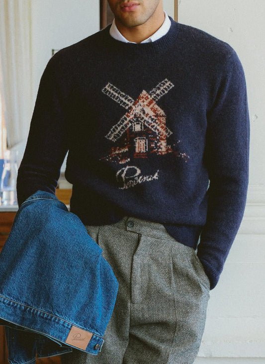 Miller Jacquard Jumper - Navy Mohair Wool - Percival