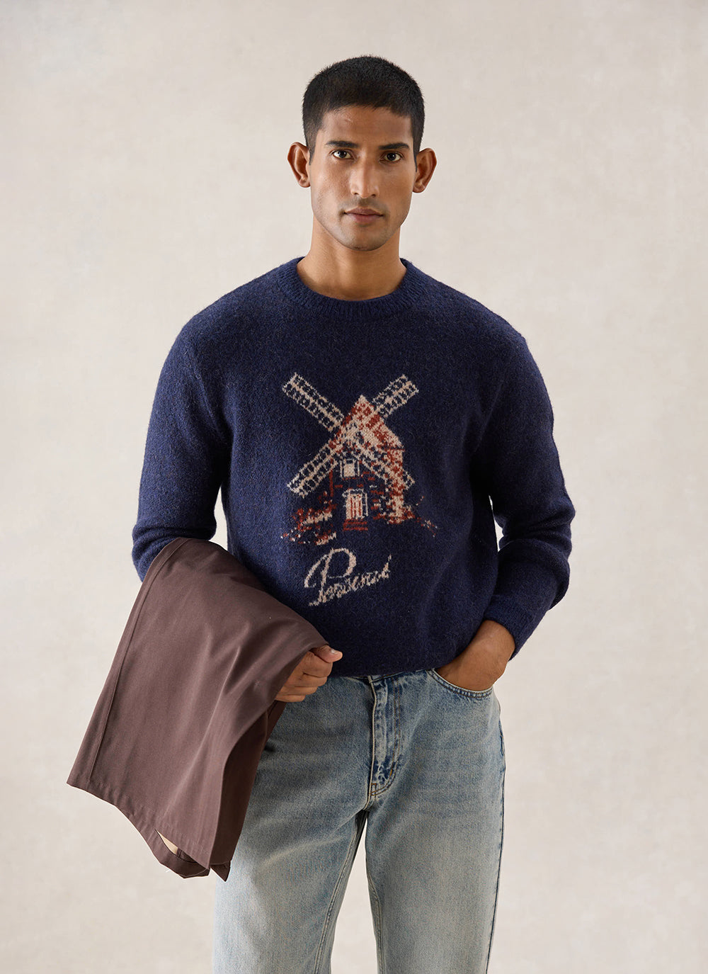 Miller Jacquard Jumper - Navy Mohair Wool - Percival
