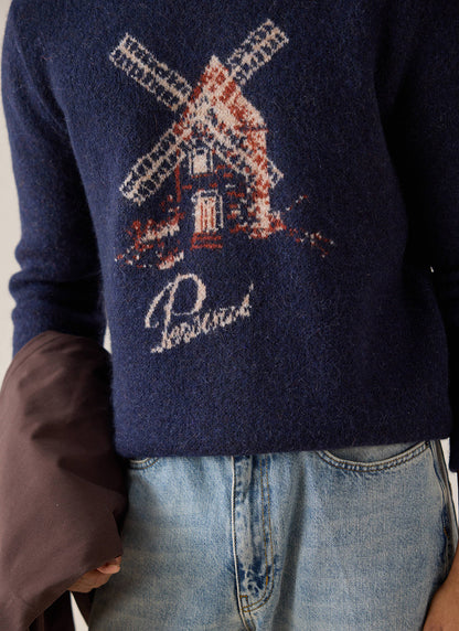 Miller Jacquard Jumper - Navy Mohair Wool - Percival