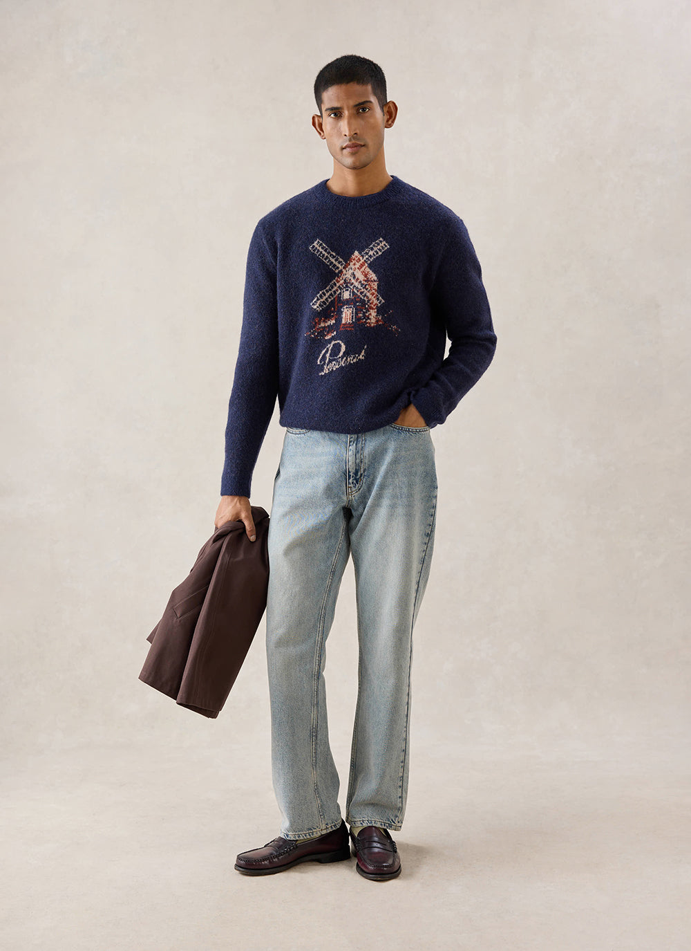 Miller Jacquard Jumper - Navy Mohair Wool - Percival