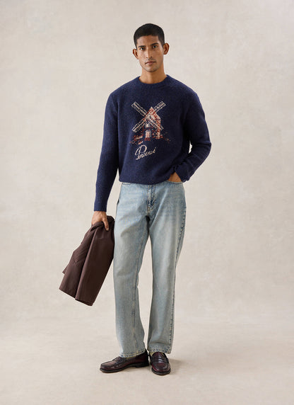 Miller Jacquard Jumper - Navy Mohair Wool - Percival