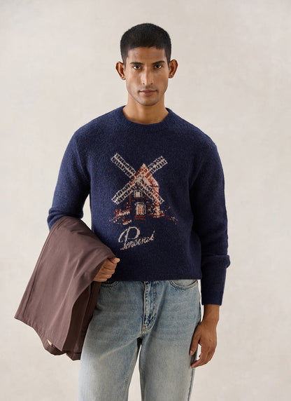Miller Jacquard Jumper - Navy Mohair Wool - Percival