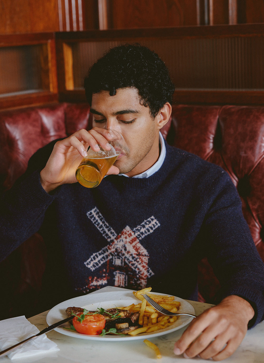 Miller Jacquard Jumper - Navy Mohair Wool - Percival