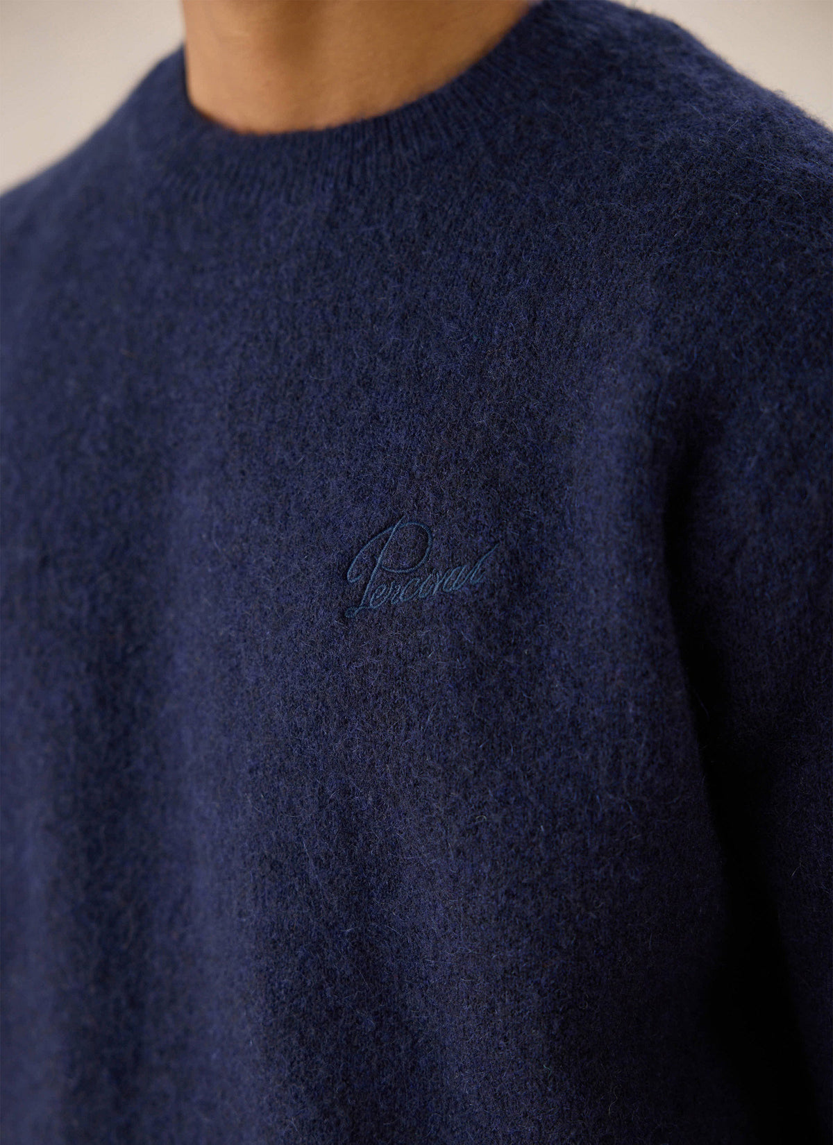 Men's Navy Crew Neck Jumper - Mohair Wool - Percival