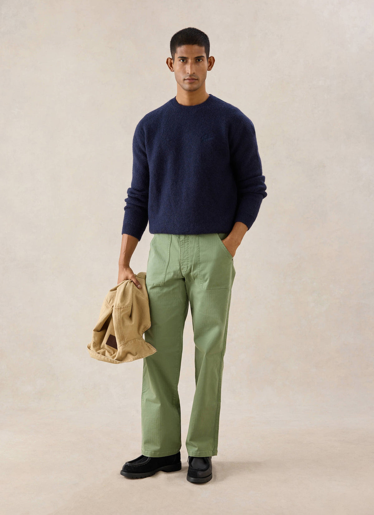 Men's Navy Crew Neck Jumper - Mohair Wool - Percival