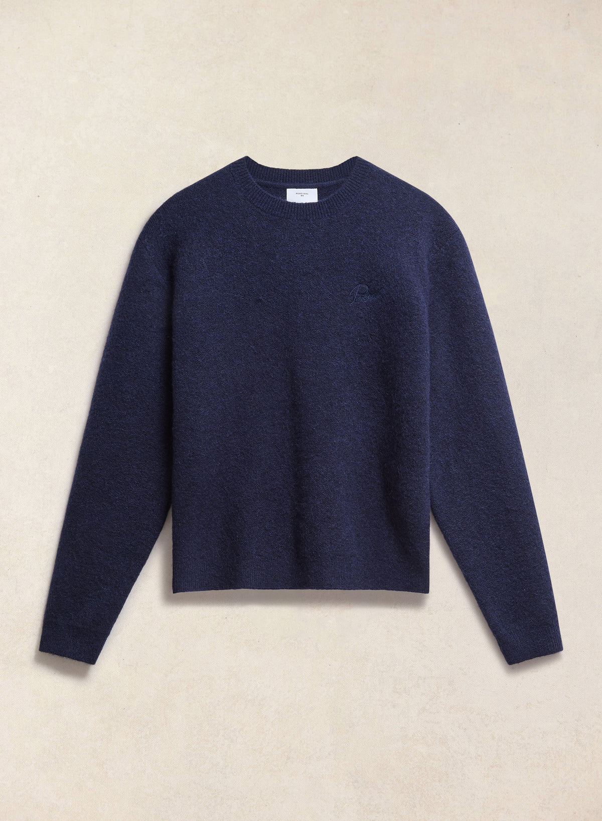 Men's Navy Crew Neck Jumper - Mohair Wool - Percival