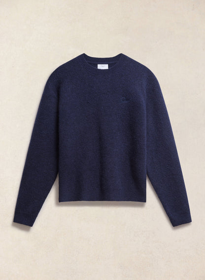Men's Navy Crew Neck Jumper - Mohair Wool - Percival