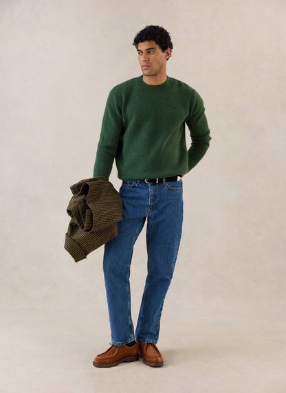 Men's Boxy Crew Neck Jumper - Forest Mohair - Percival