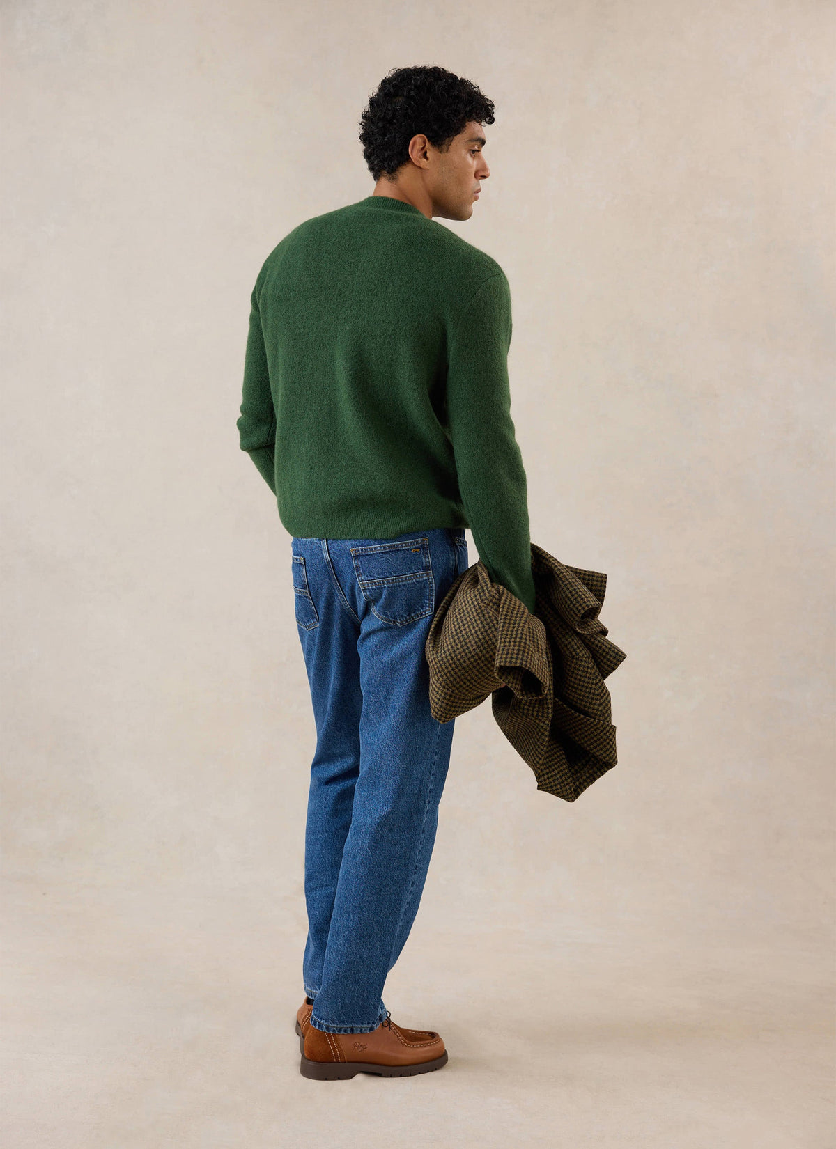 Men's Boxy Crew Neck Jumper - Forest Mohair - Percival