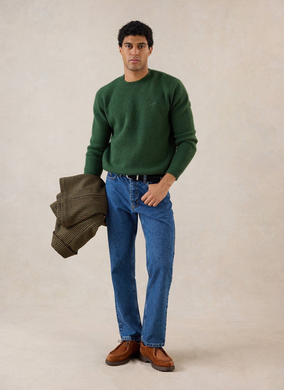 Men's Boxy Crew Neck Jumper - Forest Mohair - Percival