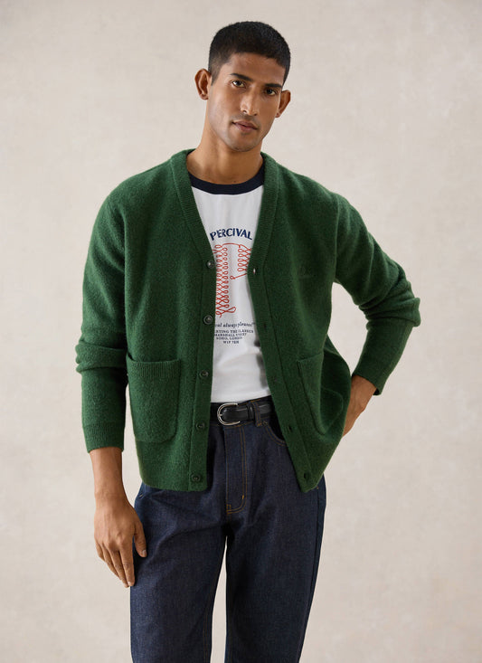 Men's White Glove Mohair Cardigan - Forest Green - Percival