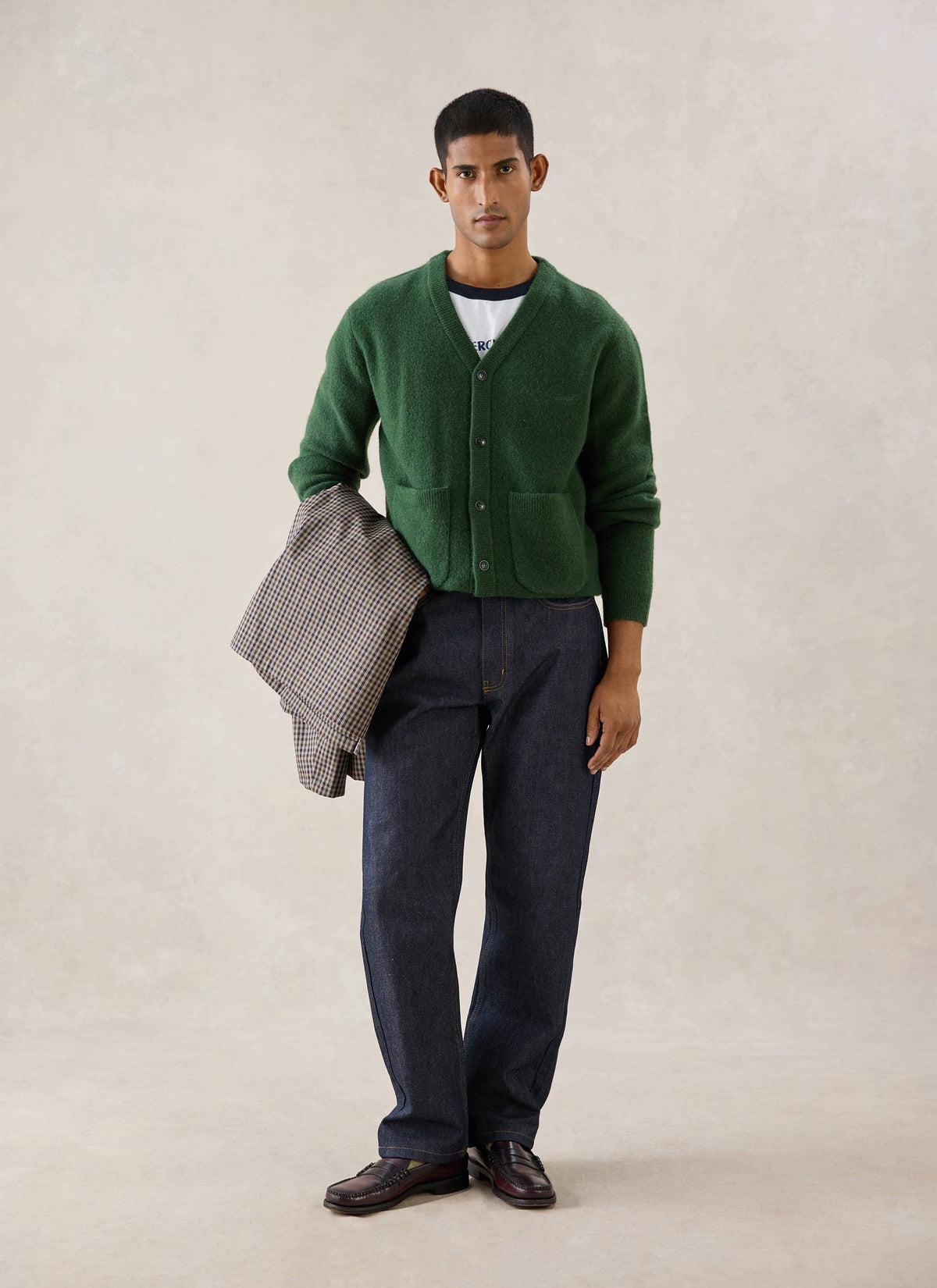 Men's White Glove Mohair Cardigan - Forest Green - Percival