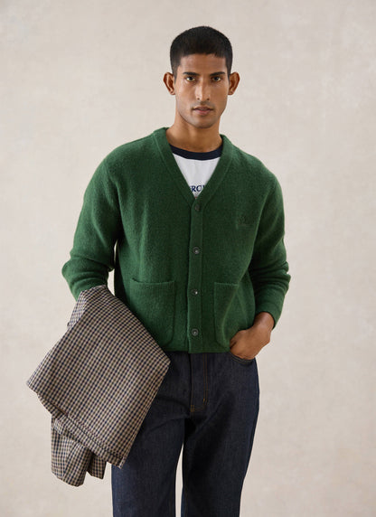 Men's White Glove Mohair Cardigan - Forest Green - Percival