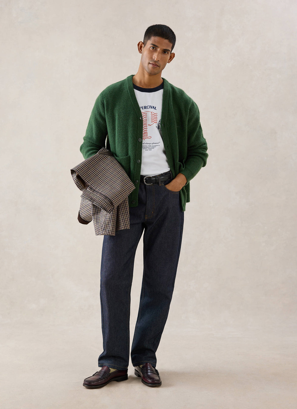 Men's White Glove Mohair Cardigan - Forest Green - Percival