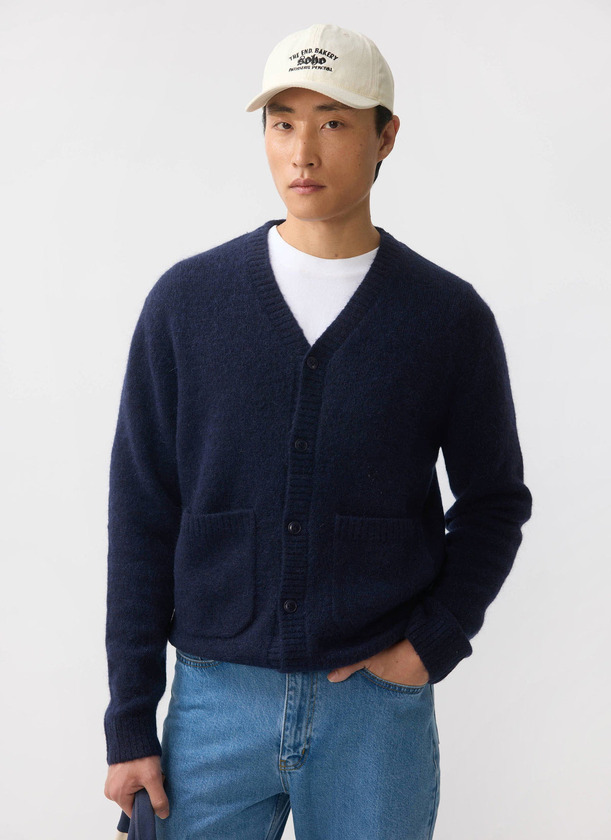 Men's Navy Mohair Cardigan - White Glove