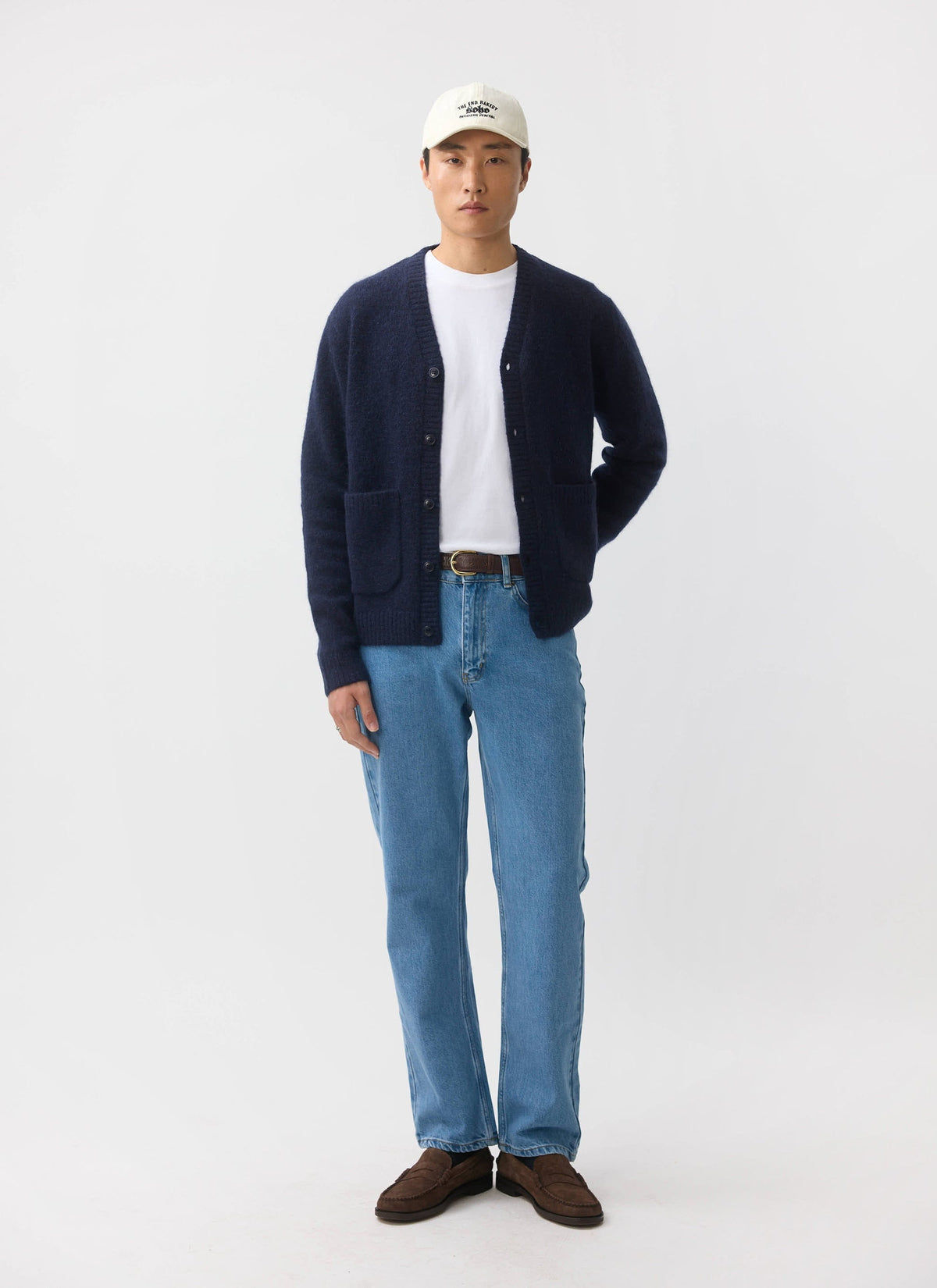 Men's Navy Mohair Cardigan - White Glove