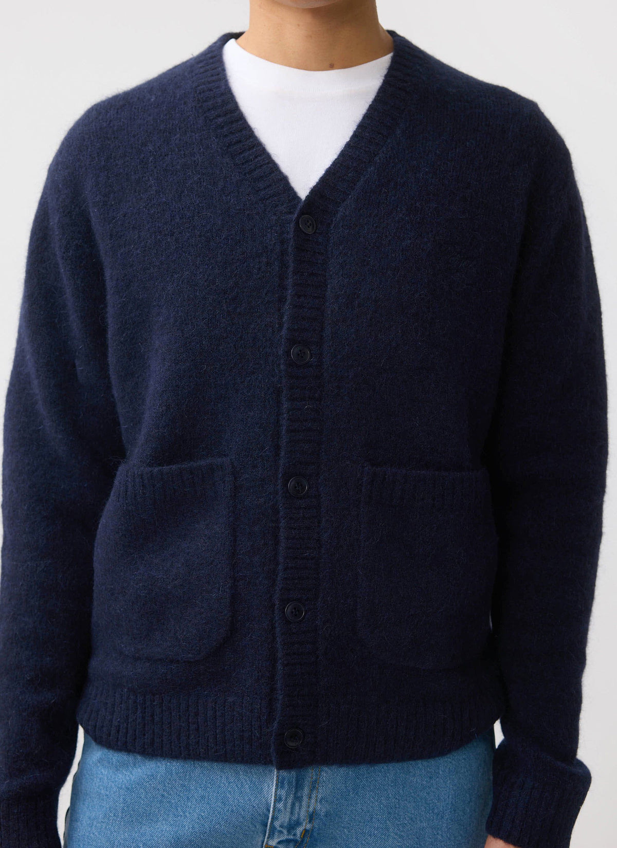 Men's Navy Mohair Cardigan - White Glove