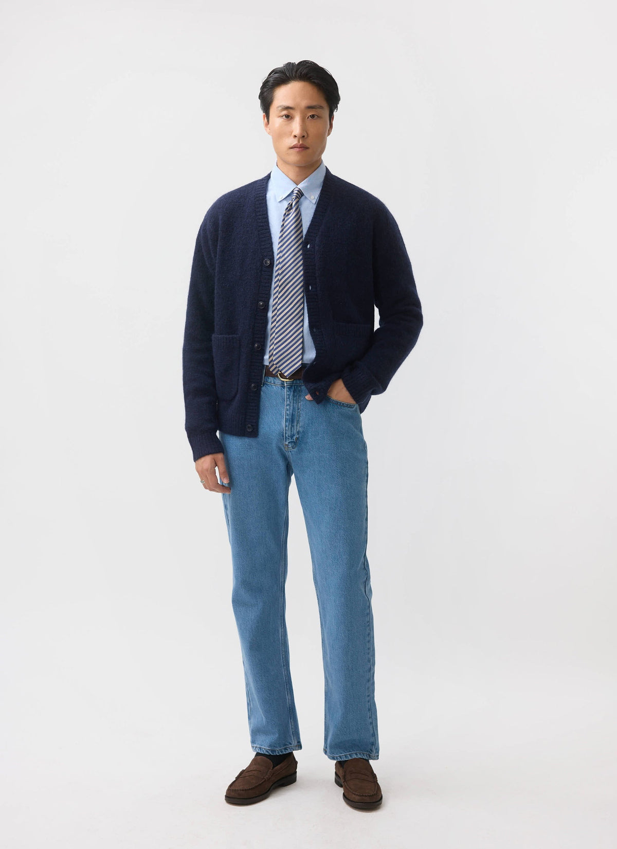 Men's Navy Mohair Cardigan - White Glove