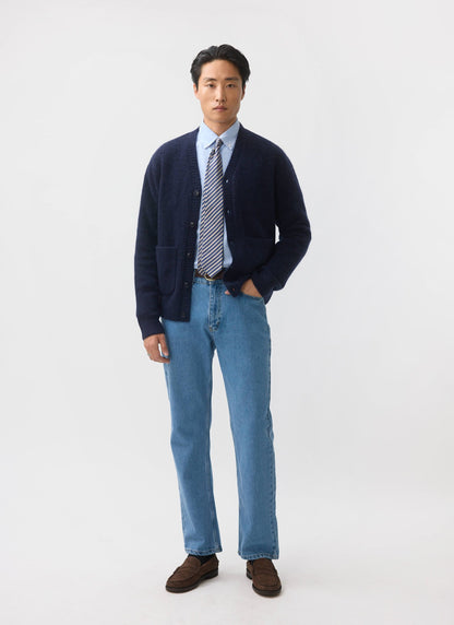 Men's Navy Mohair Cardigan - White Glove