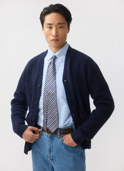 Men's Navy Mohair Cardigan - White Glove