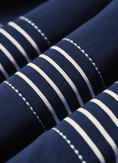 Men's Long Sleeve Rugby Polo​: Editor Striped - Cotton - Navy