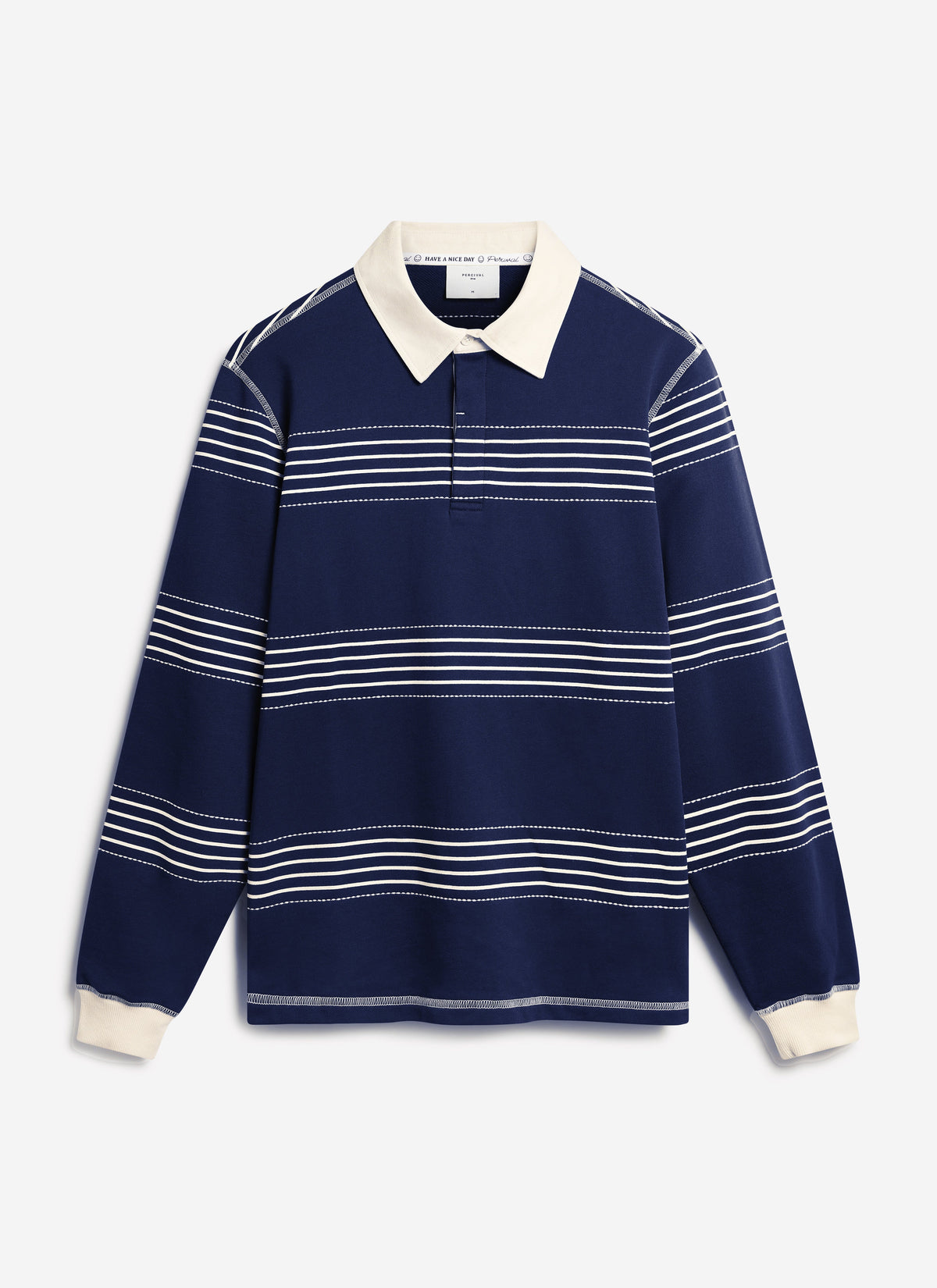 Men's Long Sleeve Rugby Polo​: Editor Striped - Cotton - Navy