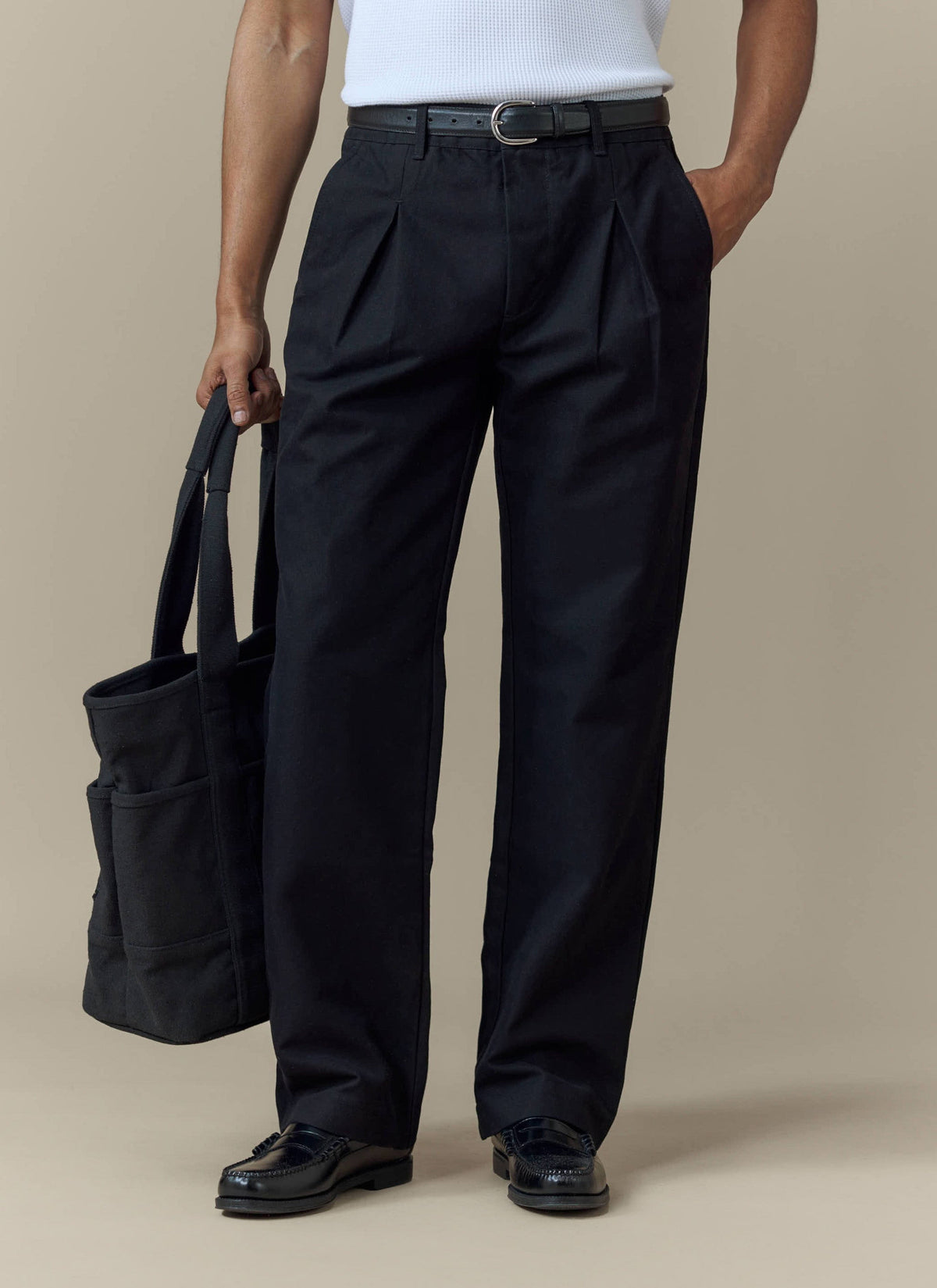 Men's Double Pleated Trousers - Seb - Straight Leg - Black