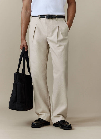 Men's Double Pleated Trousers - Seb - Straight Leg - Cream