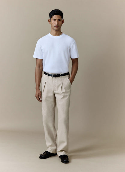 Men's Double Pleated Trousers - Seb - Straight Leg - Cream