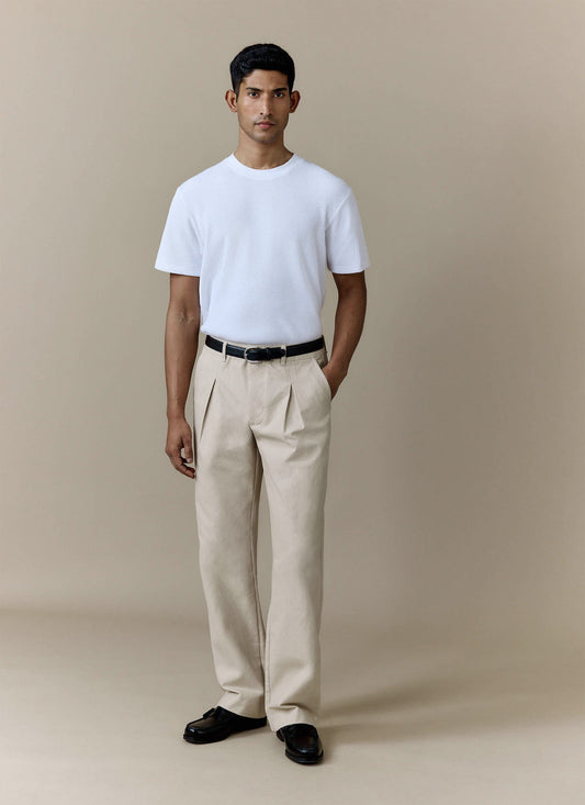 Men's Double Pleated Trousers - Seb - Straight Leg - Cream