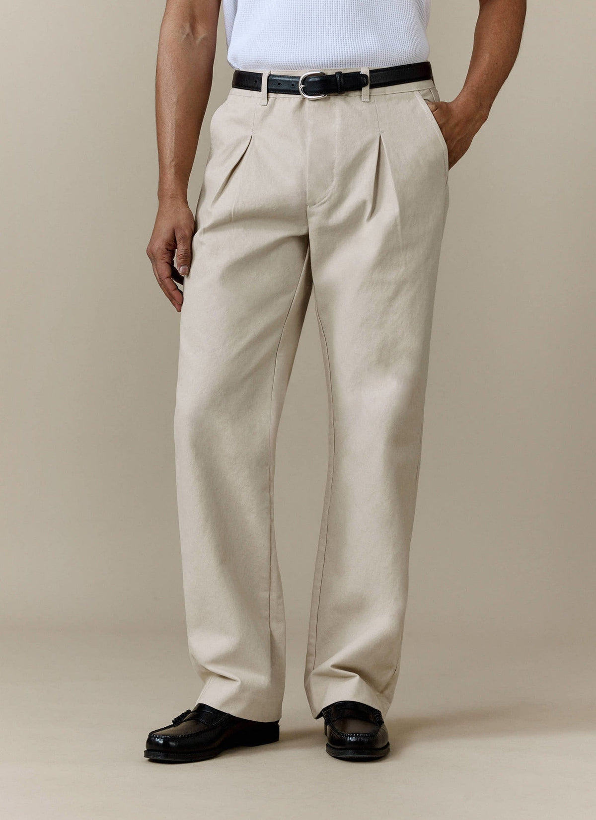 Men's Double Pleated Trousers - Seb - Straight Leg - Cream