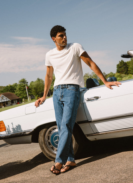 Men's Straight Leg Jeans - Heritage Denim - Cotton - Mid Wash Blue - Percival