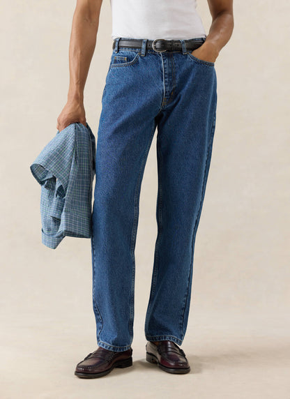 Men's Straight Leg Jeans - Heritage Denim - Cotton - Mid Wash Blue - Percival