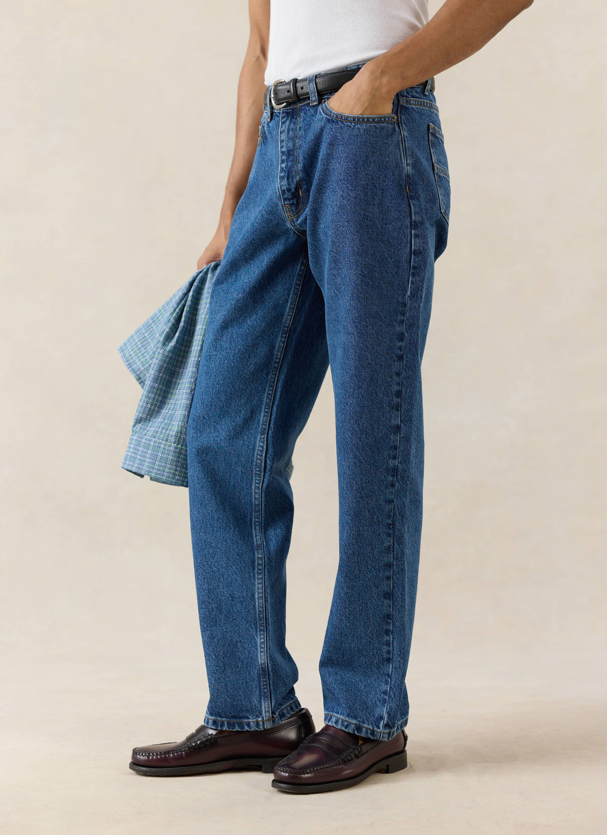 Men's Straight Leg Jeans - Heritage Denim - Cotton - Mid Wash Blue - Percival