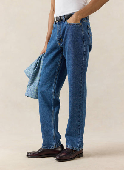 Men's Straight Leg Jeans - Heritage Denim - Cotton - Mid Wash Blue - Percival