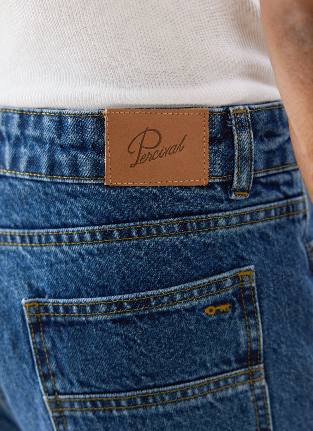 Men's Straight Leg Jeans - Heritage Denim - Cotton - Mid Wash Blue - Percival