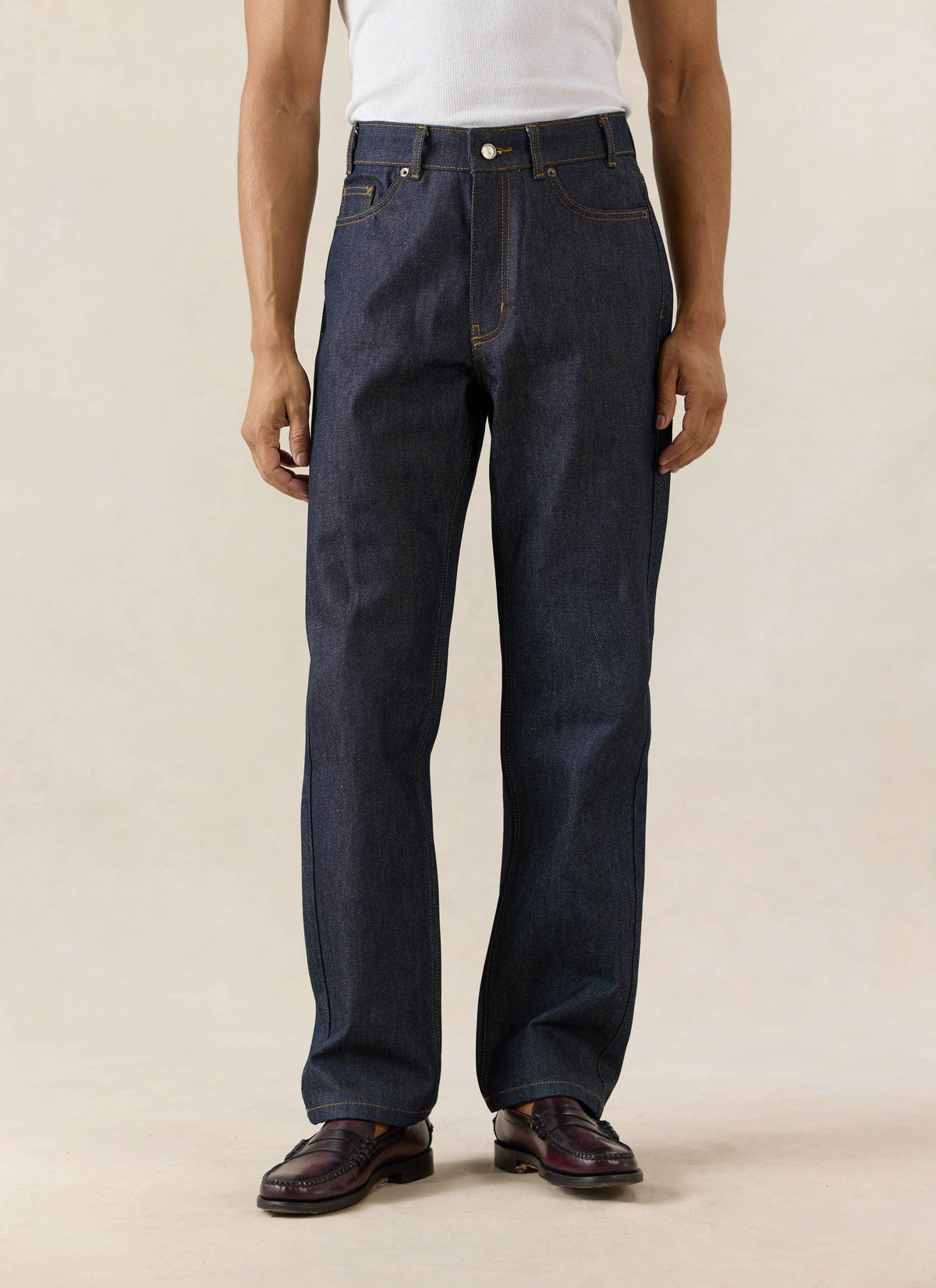 Men's Raw Denim Jeans - Straight Leg - Indigo - Cotton - Percival