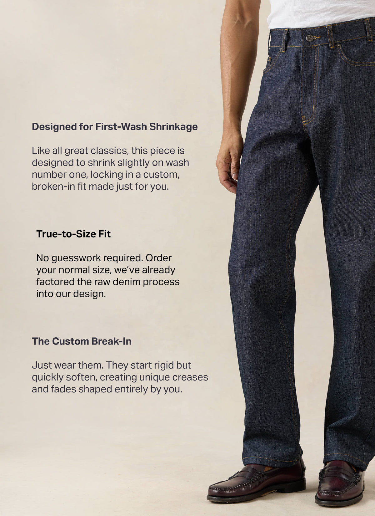 Men's Raw Denim Jeans - Straight Leg - Indigo - Cotton - Percival