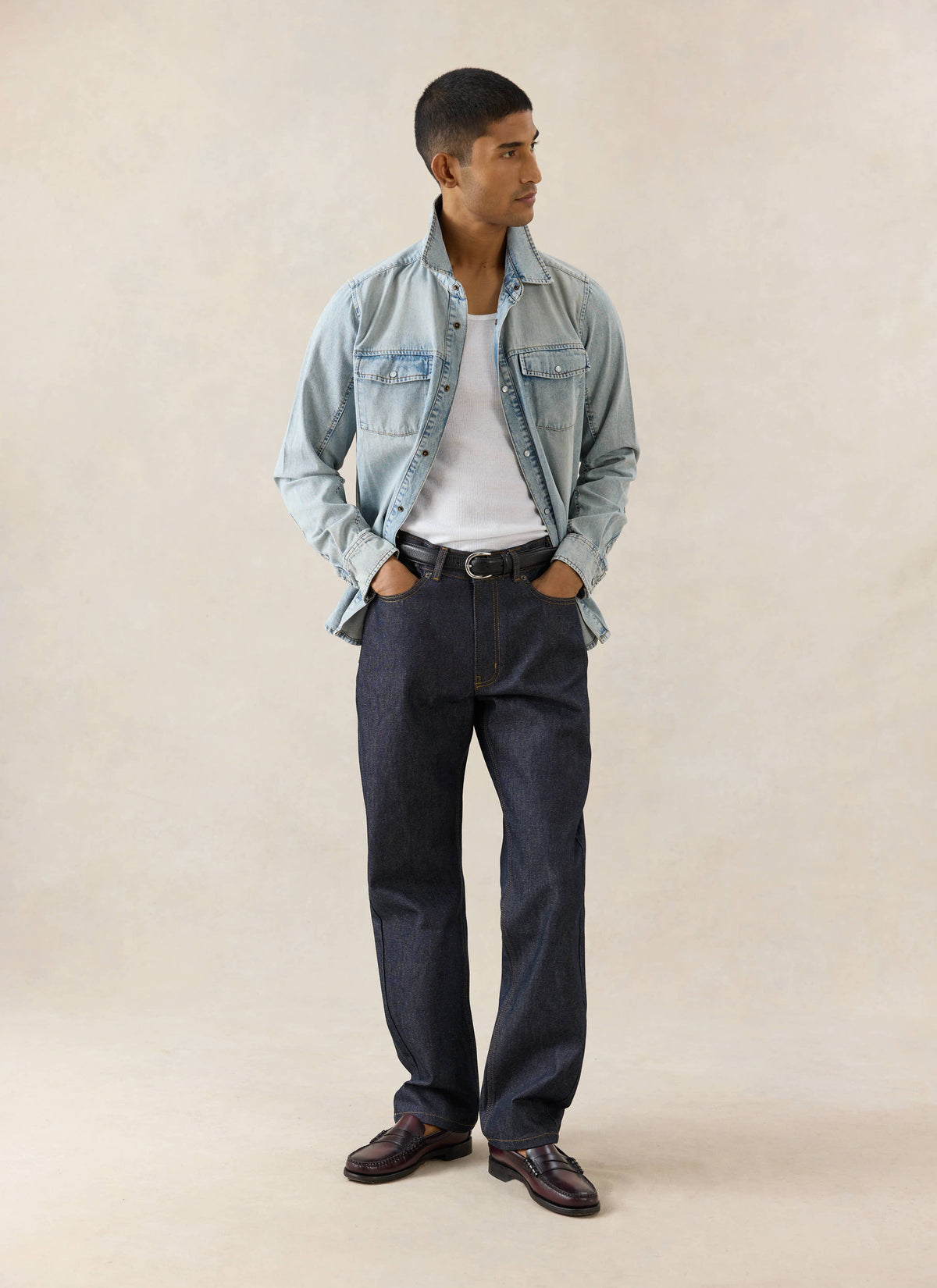 Men's Raw Denim Jeans - Straight Leg - Indigo - Cotton - Percival
