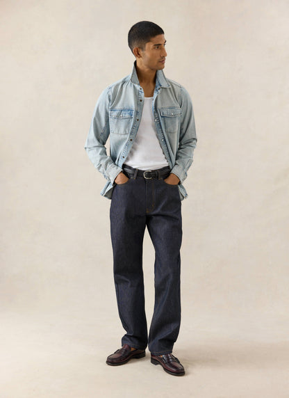 Men's Raw Denim Jeans - Straight Leg - Indigo - Cotton - Percival