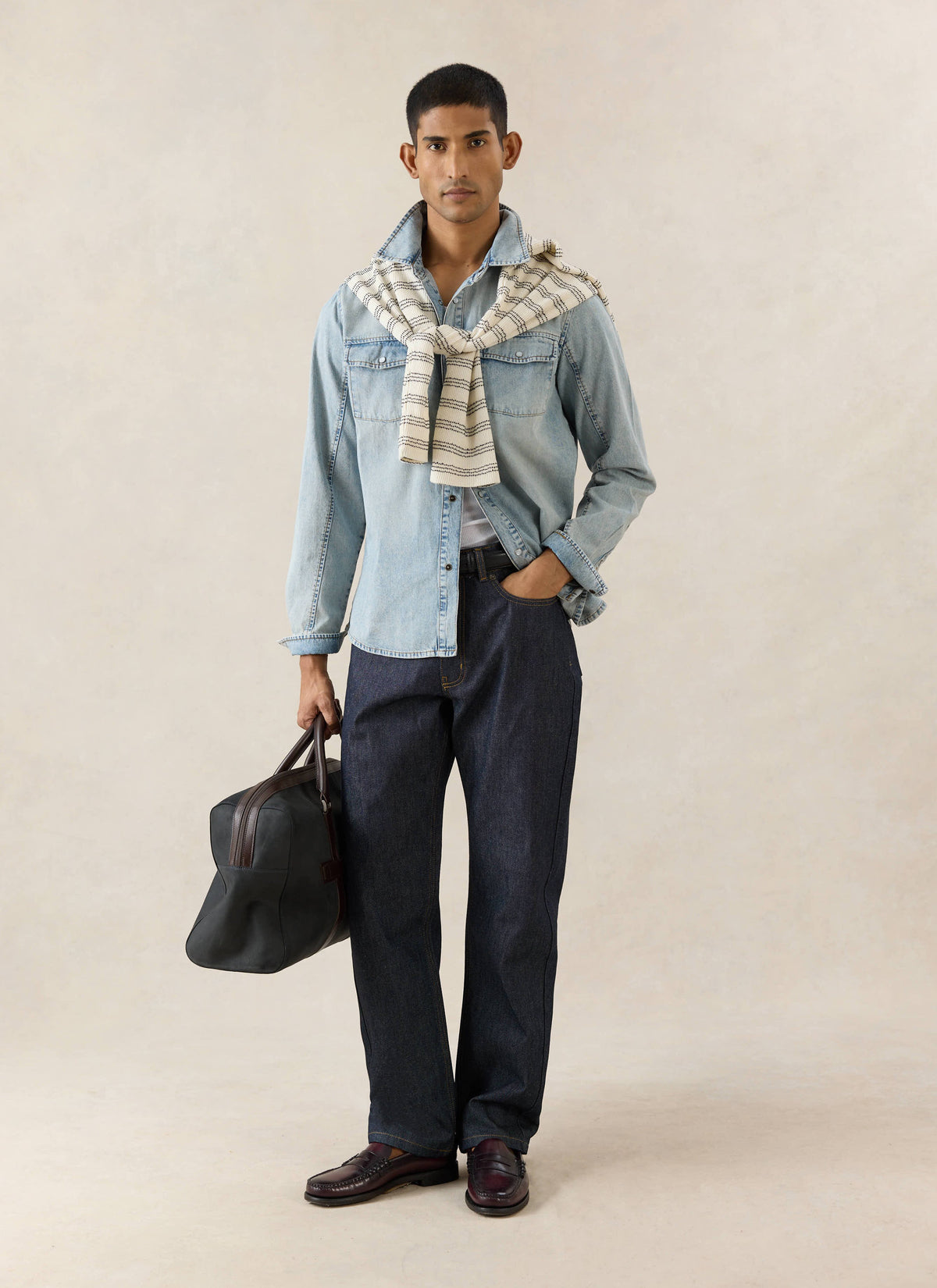 Men's Raw Denim Jeans - Straight Leg - Indigo - Cotton - Percival