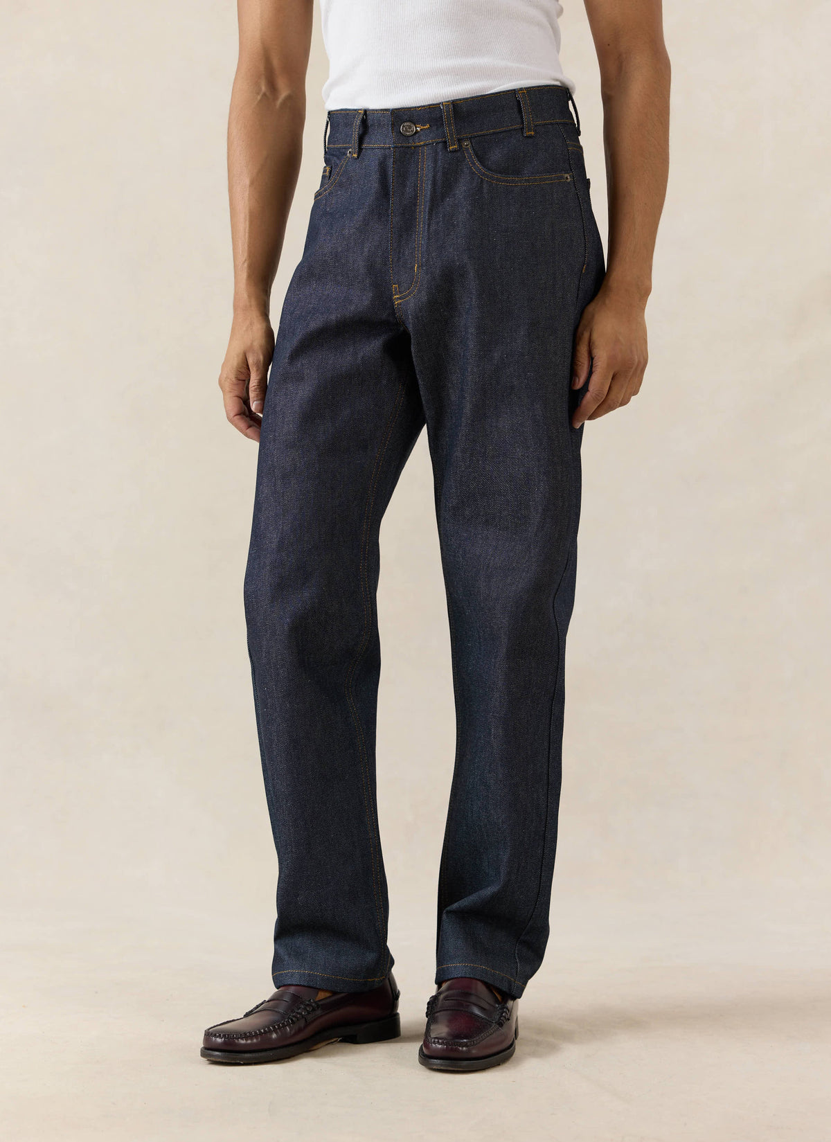 Men's Raw Denim Jeans - Straight Leg - Indigo - Cotton - Percival