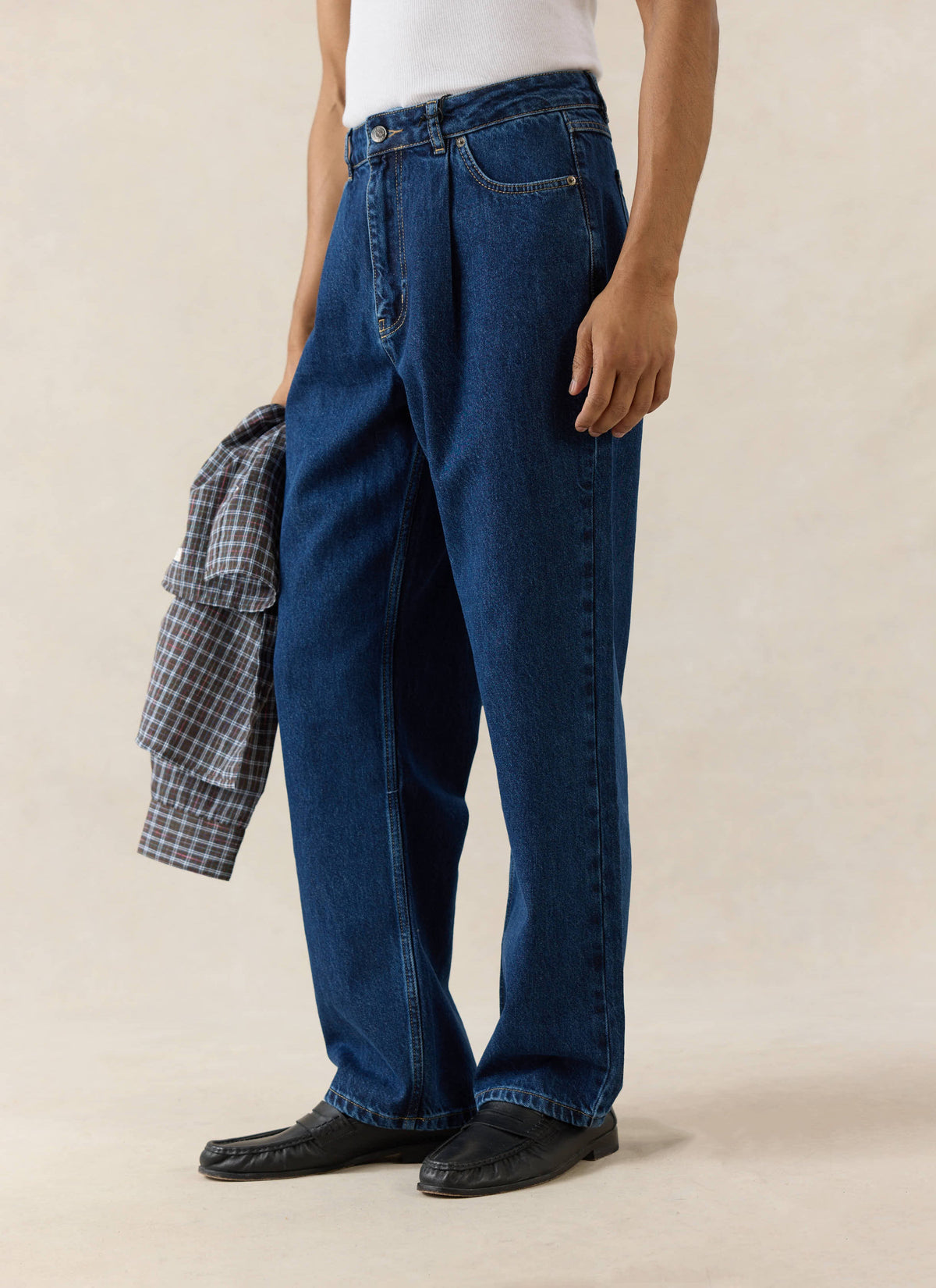 Men's Pleated Denim Jeans - 12oz Mid Wash Blue