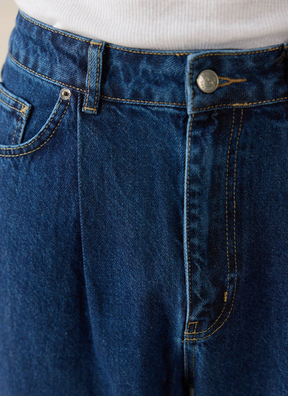 Men's Pleated Denim Jeans - 12oz Mid Wash Blue