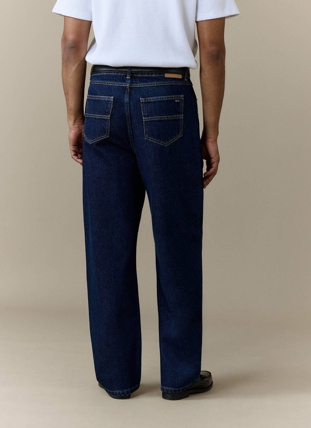 Men's Raw Pleated Denim Jeans - 100% Cotton - Dark Indigo Blue
