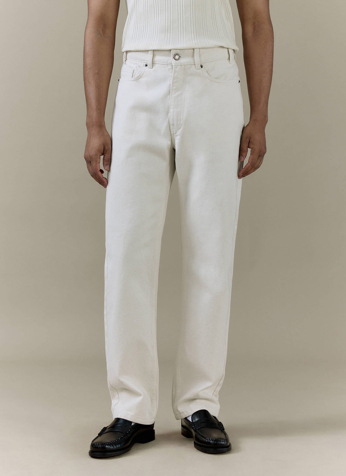 Men's Cream Straight Leg Denim Jeans - 100% BCI Cotton